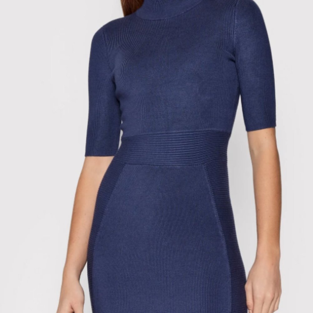 GUESS Women's Allison Mock Neck Ribbed Dress in Blue - Size M  - MSRP $118